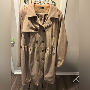SHEIN khaki trench coat double breasted w/fur lined & belt(3XL) read description